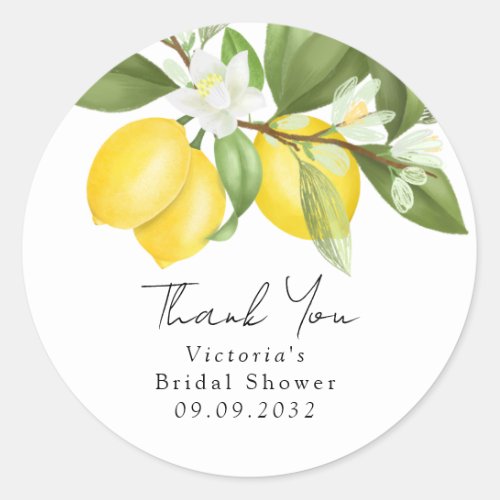Watercolor Citrus Lemons Bridal Shower Favor Classic Round Sticker