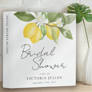 Watercolor Citrus Lemons Bridal Shower Recipe 3 Ring Binder
