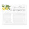 Watercolor Citrus Lemons Bridal Shower Recipe Card
