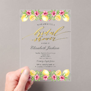 Watercolor Citrus Lemons Yellow Bridal Shower  Acrylic Invitations