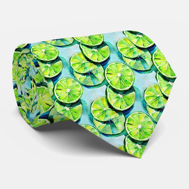 Watercolor Citrus Lime Slices Pattern  Neck Tie (Rolled)