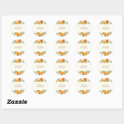 Watercolor Citrus Little Cutie Baby Shower Classic Round Sticker