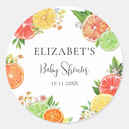 Watercolor Citrus Little Cutie Baby Shower Classic Round Sticker