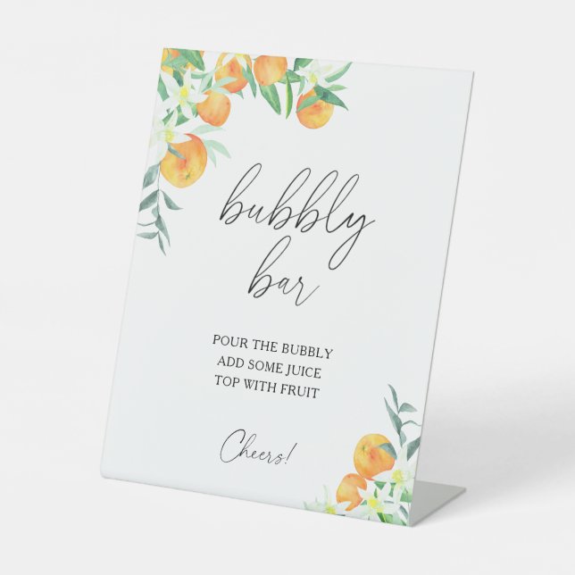 Watercolor citrus modern - bubbly bar pedestal sign (Front)
