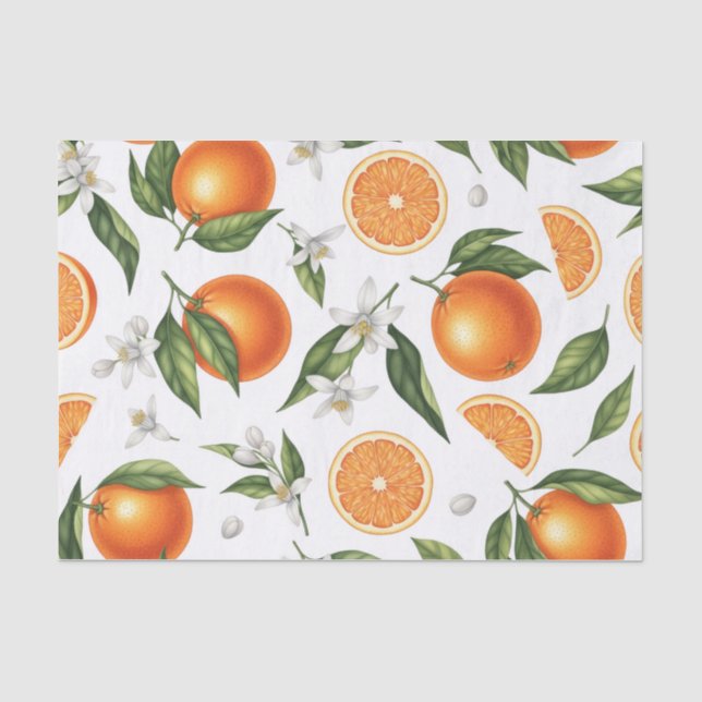 Watercolor Citrus Orange Botanical Pattern Tissue  Paper (Front)