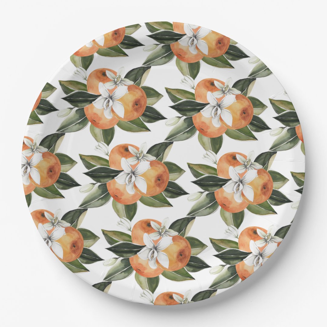 Watercolor Citrus Orange Cutie Mandarine Fruit Paper Plates Zazzle