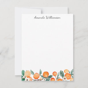 Watercolor Citrus Orange Fruit Personalized Note Card