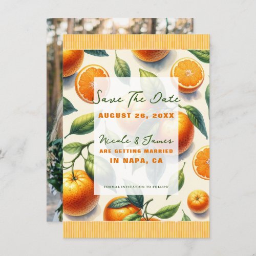 Watercolor Citrus Orange Leaves Save the Date Invitation