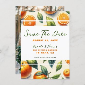 Watercolor Citrus Orange Leaves Save The Date Invitation by printabledigidesigns at Zazzle