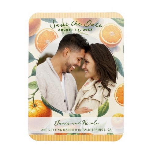 Watercolor Citrus Orange Leaves Save the Date Magnet