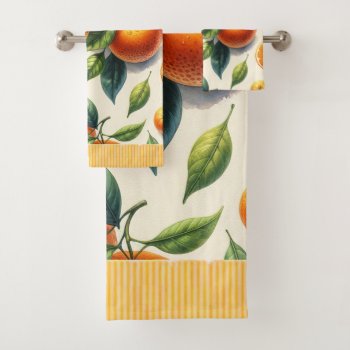 Watercolor Citrus Orange Leaves Wedding Bath Towel Set by printabledigidesigns at Zazzle