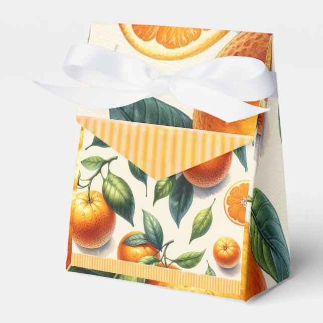 Watercolor Citrus Orange Leaves Wedding Favor Boxes (Front Side)