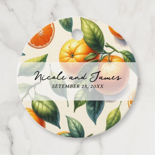 Watercolor Citrus Orange Leaves Wedding Favor Tags