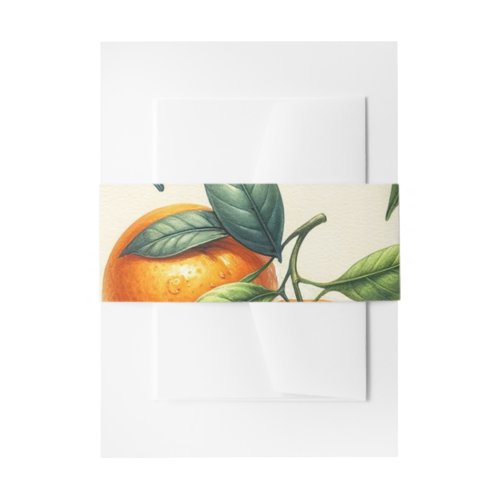 Watercolor Citrus Orange Leaves Wedding  Invitation Belly Band