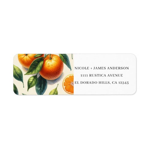 Watercolor Citrus Orange Leaves Wedding Label