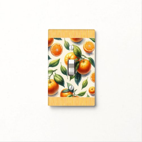 Watercolor Citrus Orange Leaves Wedding Light Switch Cover