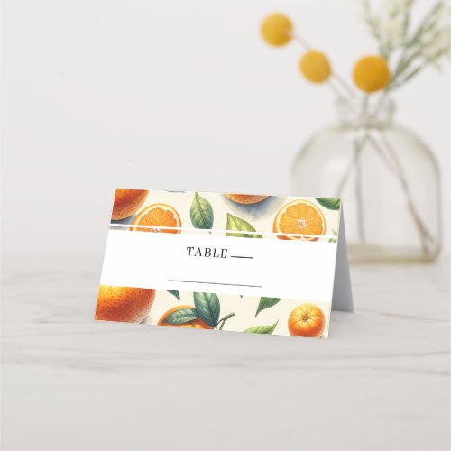 Watercolor Citrus Orange Leaves Wedding  Place Card