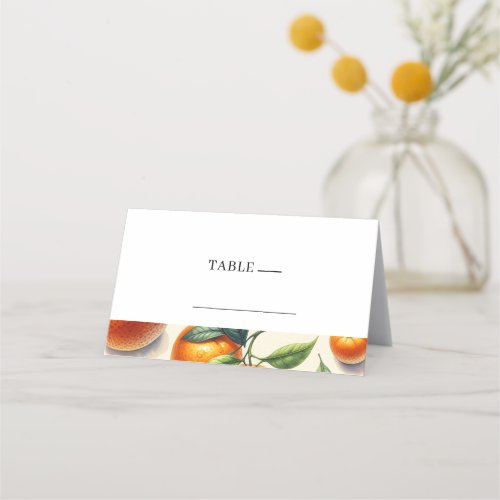 Watercolor Citrus Orange Leaves Wedding  Place Card