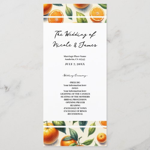Watercolor Citrus Orange Leaves Wedding Program