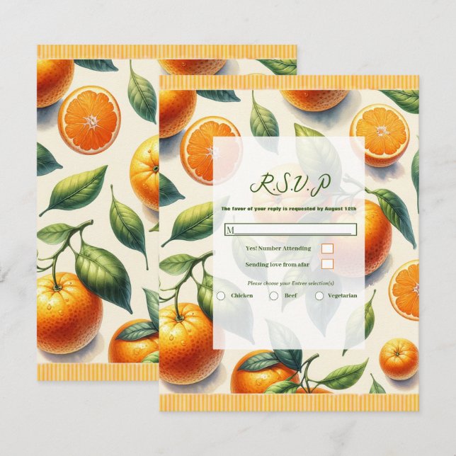 Watercolor Citrus Orange Leaves Wedding RSVP Invitation (Front/Back)
