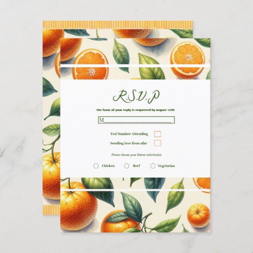 Watercolor Citrus Orange Leaves Wedding RSVP Invitation