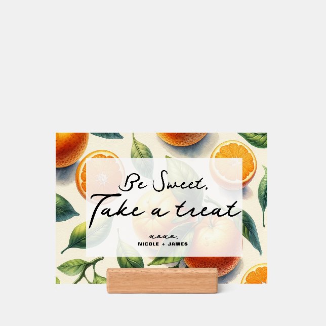 Watercolor Citrus Orange Leaves Wedding Sign Holder (Woodblock)
