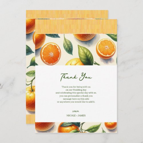 Watercolor Citrus Orange Leaves Wedding Thank You Invitation