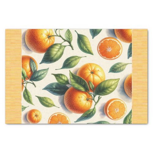 Watercolor Citrus Orange Leaves Wedding Tissue Paper