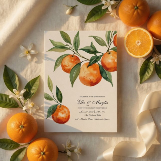 Watercolor Citrus Orange Mediterranean  Invitation (Creator Uploaded)