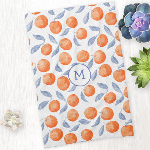 Watercolor Citrus Orange Mediterranean Monogram Kitchen Towel