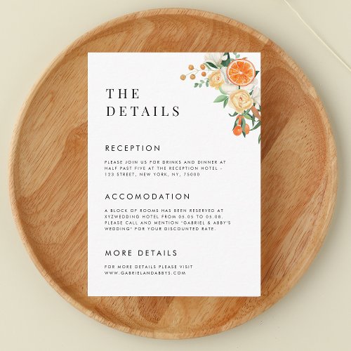 Watercolor Citrus Orange Tangerine Wedding Details Enclosure Card