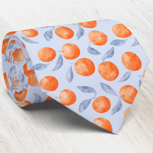 Watercolor Citrus Oranges Mediterranean Pale Blue Neck Tie
