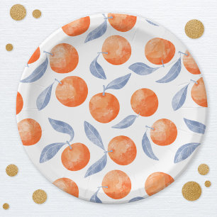 Watercolor Citrus Oranges Mediterranean  Paper Plates