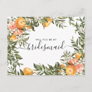 Watercolor Citrus Orchard   Be My Bridesmaid Postcard