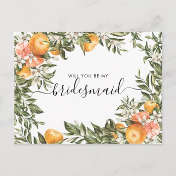 Watercolor Citrus Orchard | Be My Bridesmaid Postcard by IYHTVDesigns at Zazzle