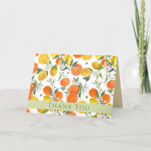 Watercolor Citrus Pattern Folded Thank You Card