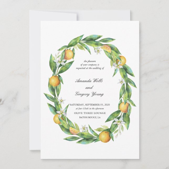 Watercolor Citrus Wedding Invitation (Front)