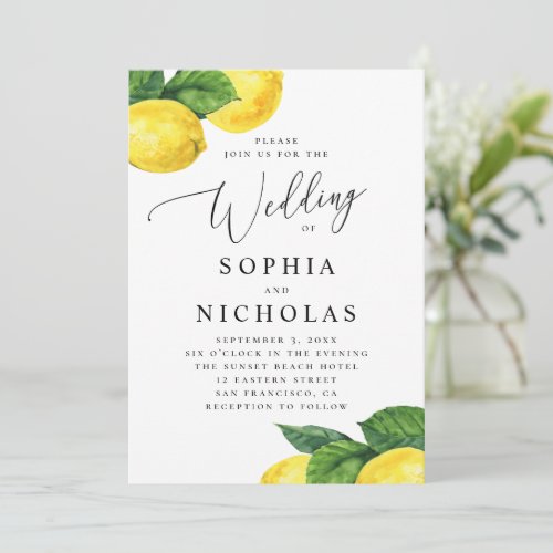 Watercolor citrus wedding Lemon botanical garden Invitation