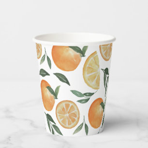 Watercolor Citrus Wedding Orange Tuscan Summer Paper Cups