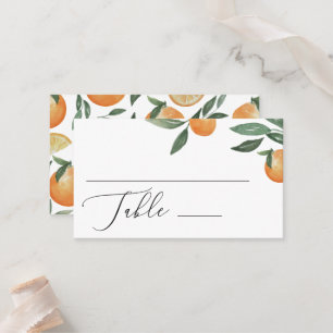 Watercolor citrus wedding. Summer floral garden  Place Card