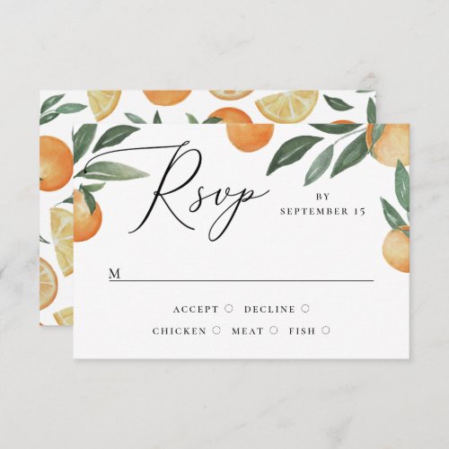 Watercolor citrus wedding Summer floral garden  RSVP Card