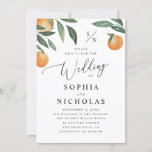 Watercolor citrus wedding. Summer floral orange Invitation