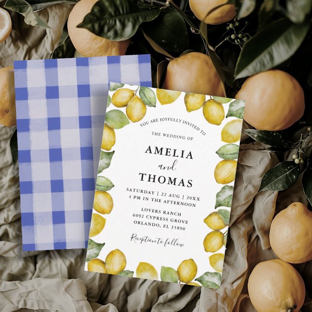 Watercolor Citrus Yellow Lemons Wedding Invitation (Creator Uploaded)