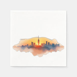 Watercolor City Skyline at Sunset Napkins