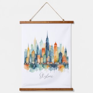 Watercolor City Skyline Modern Urban Cityscape