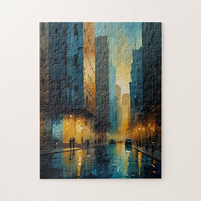 Watercolor Cityscape Puzzle Abstract Urban Jigsaw (Vertical)