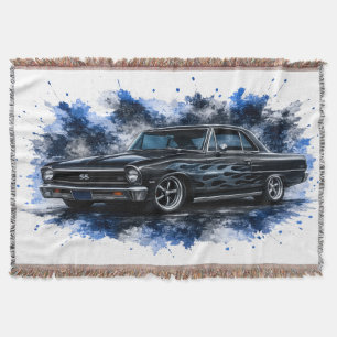 Watercolor Classic Car Throw Blanket