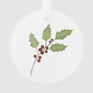 Watercolor Classic Christmas Holly Ornament