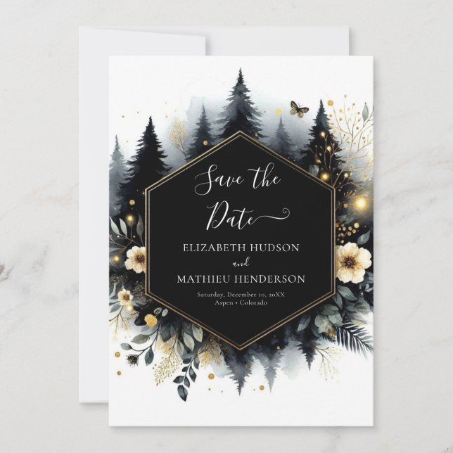 Watercolor Classic Enchanted Forest Wedding Save The Date (Front)
