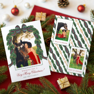 Watercolor Classic Equestrian Tartan Plaid Photo Holiday Card